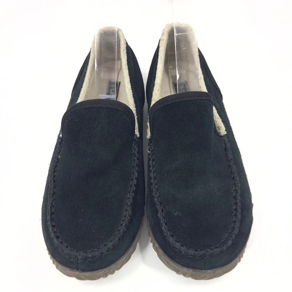 Sorel Dude Moc Slippers Mens 7 Womens 8.5 Suede Faux Fur Lined Warm Cozy Outdoor